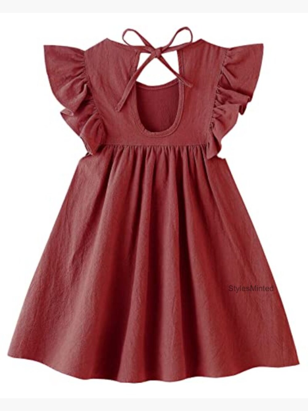 Toddler Girl Cotton Linen Ruffle Halter Sleeveless Sundress - Picture 3 of 5